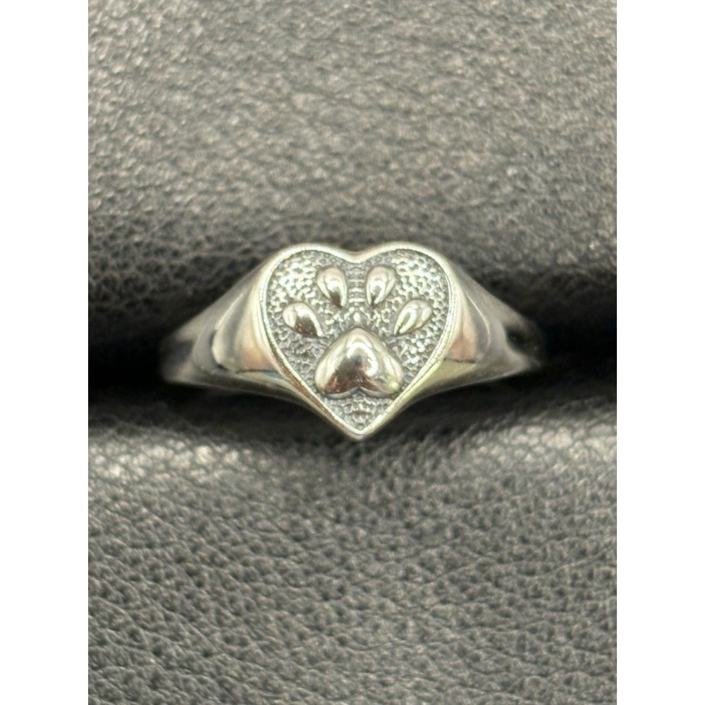New Condition Sterling Silver Heart Paw Print Ring 925 Size 7 F3